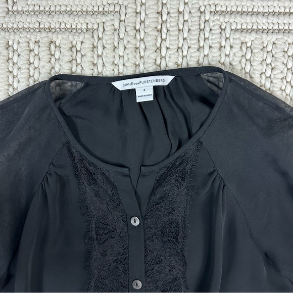 Diane von Furstenberg Blouse 4 Billow”Lace-Inset Silk - Picture 7 of 13